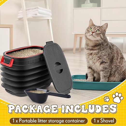 Reallnaive Portable Litter Storage Container with 1 Shovel Leakproof Multi Purpose Sealable Retractable Bucket with Airtight Lids Handle Leakproof Telescopic Cat Litter Container with Wheels for Bin