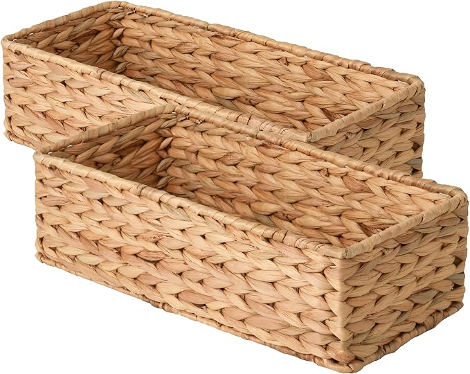 StorageWorks Wicker Toilet Paper Basket, Toilet Tank Basket for Bathroom | Water Hyacinth Storage Baskets for Toilet Tank Top, Pantry, Back of Toilet Basket, Bathroom Baskets for Organizing, 2-Pack