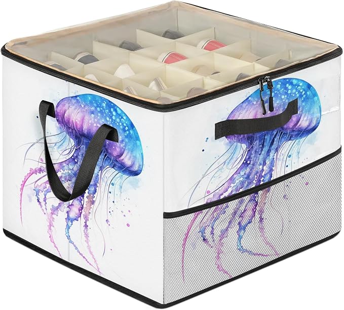 TropicalLife Jellyfish Shoe Organizer for Closet | Fantasy Sea Animals Foldable Shoe Storage Organizer Box Bin with Adjustable Dividers and Clear Cover, Fits up to 16-32 Pairs