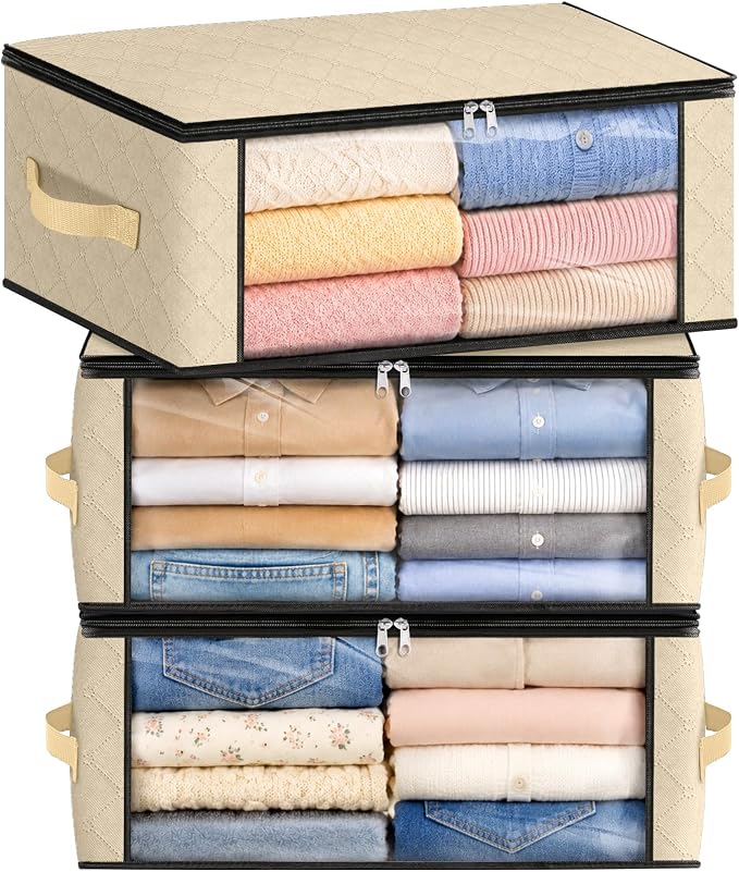 35L Closet Organizers, Foldable Under Bed Storage Containers | Storage Bags with Zippers,Window and Handles for Organizing Bedroom, Closet, Clothing,Organization with Handle