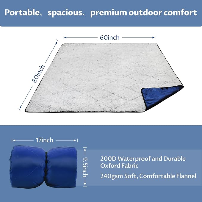 Tirrinia Waterproof Outdoor Blanket with Sherpa Lining, Windproof Foldable