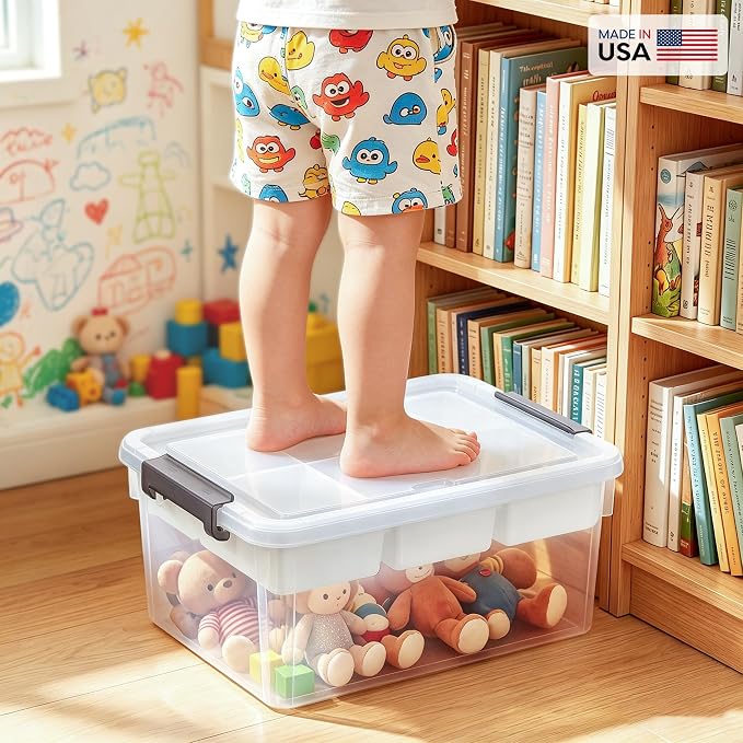 Citylife 17QT Clear Craft Organizers and Storage Box with Removable Tray | Stackable Art Supply Organizer Storage Bins with Lids for Beads, Markers, Sewing, Tools, Playdoh, Coloring Books, Made in USA