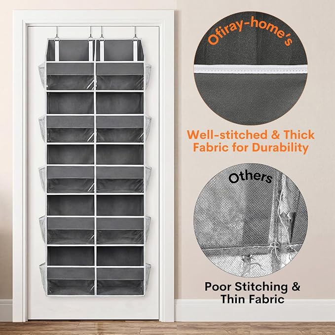 5-Tier Over Door Organizer, 10-Compartment Wide Storage Rack | 20" wide, 80 lbs for heavy family use, 10 side pockets, fits doors for closet, nursery, entryway, dorm, RV, laundry room