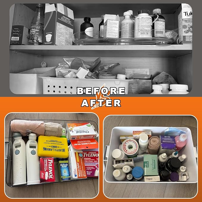 funest 3-Tier Medicine Craft,Sewing,Art,Organizer Storage,Portable Latch Bin with Lid and Leather Handle,Pill Bottle, First Aid, A Household Essential