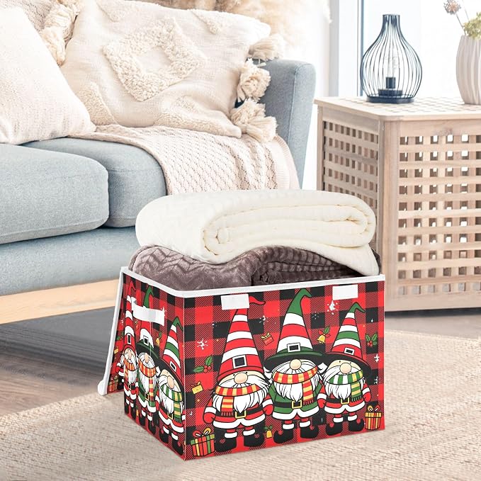 Christmas Gift Fabric Storage Bins with Lid Closet Storage Basket 40L | Decorative Storage Boxes, Foldable & Stackable, Dust-Proof Flip Top, Reinforced Handles, For Home & Dorm, Clothes & Toy Box