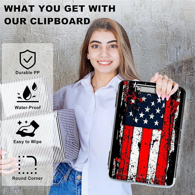 A4 Clipboard with Storage Pen Holder, Clipboards Organizer Nursing Clipboard Foldable File Folder Plastic Clipboard Folio Clip Board for Office Work Classroom Doctor, Vintage Black Flag