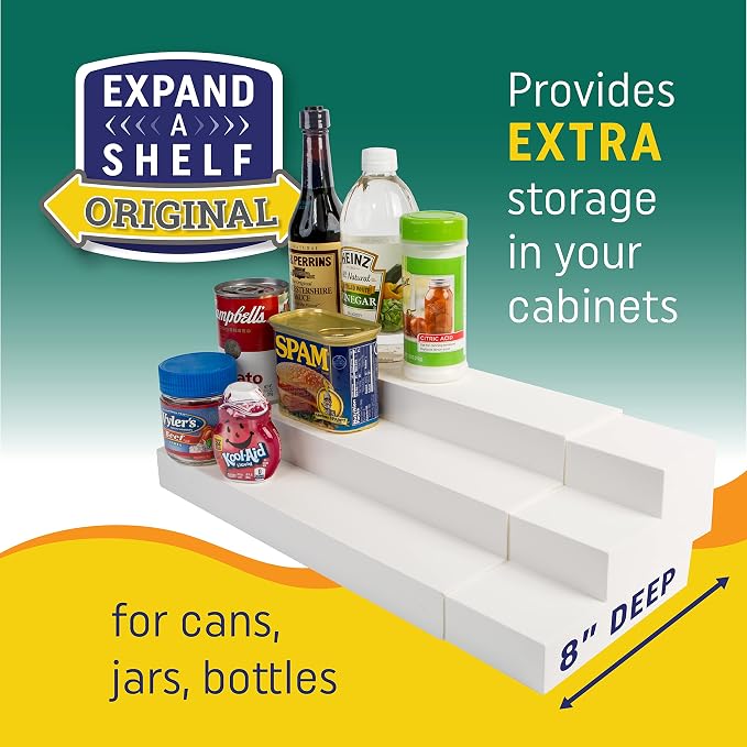 Dial Industries 3 Tier Expandable Cabinet Shelf Organizer, Standard | Slides open to fit narrow or wide cabinets, Adds extra levels for canned goods and jars, Great for pantry, cupboard or closet