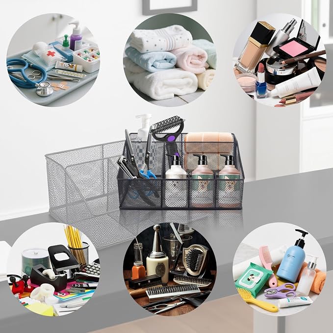 Universal Pet Grooming Supplies Organizer, Dog Storage Organizer for Grooming Supplies, 6-Compartment Mesh wire Dog Stuff Storage Organizer for Dogs Cat Grooming Blanket,Shampoo,Trimmer,Clipper,Brush
