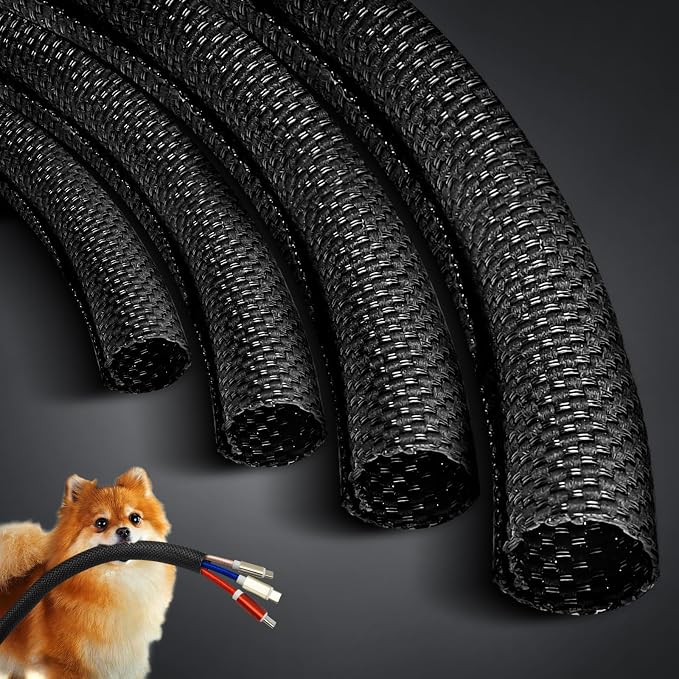 Cord Protectors from Pets No Chew Automotive Split Wire Loom Heat Resistant Cable Management Sleeve Cord Cover Audio Video Sleeving Critter Charger Cat Dog Rabbits Heavy Duty TV 25ft - 1/4 inch