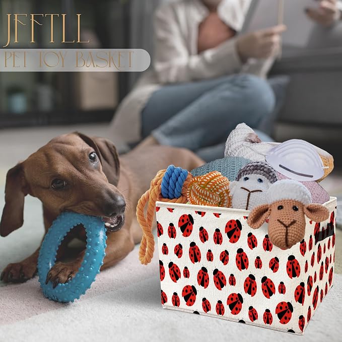 Ladybug Storage Bins with Handles, Lady Bug Gifts for Women Men, Cute Red Ladybug Insect Collapsible Laundry Basket Storage Box for Home Bedroom Bathroom Clothes Toys Books