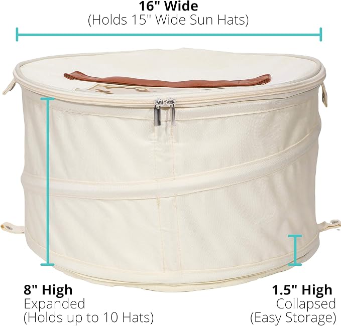 Hat Storage Box | Stuffed Animal Toy Storage | Stackable Round Pop-up Container | Travel Hat Boxes for Women & Men | Closet Organizer w Lid | Dust Cover Cowboy Sun Beach Hats (Ivory, 1 Pack)