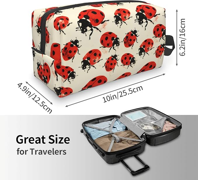 Ladybugs Makeup Bag - Durable 600D Oxford Fabric Travel Cosmetic Bag, Shockproof Foam Padded Toiletry Organizer for Gym & Daily Use 10x6.2x4.9 Inch