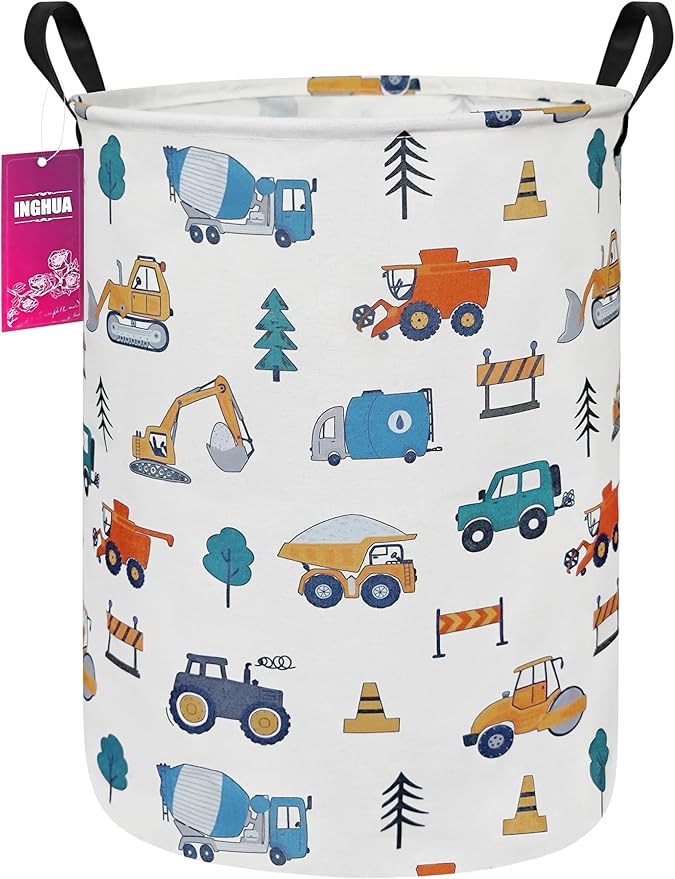 Laundry Hamper Large Canvas Fabric Storage Basket Vehicles | Organizer Bin Dirty Clothes Collapsible Waterproof for College Dorms, Boys and Girls Bedroom,Bathroom