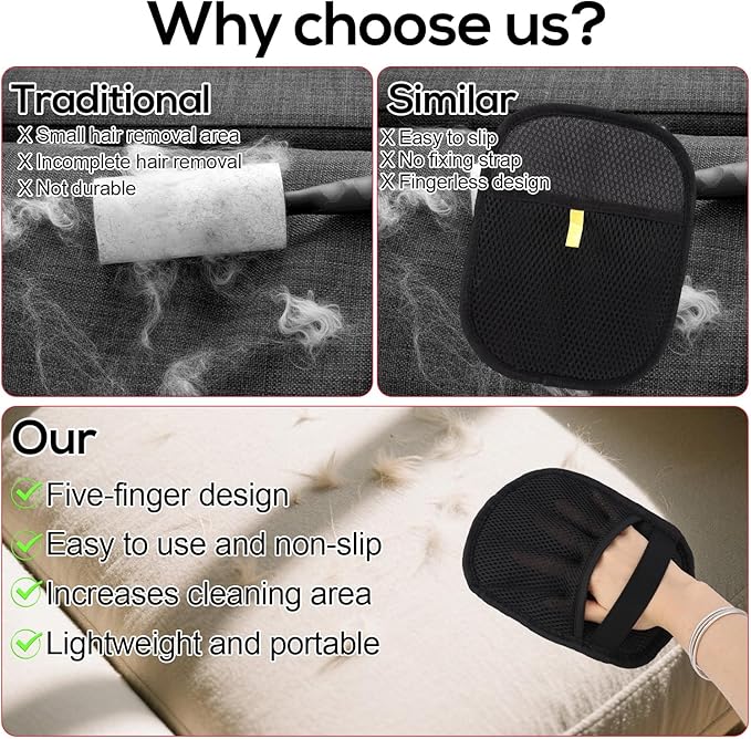 Electrostatic Pet Hair Removal Gloves, Five-Finger Animal Fur Removal Tool, Reusable Dog Cat Hair Magic Remover Gloves Brush with Nail Clipper Grooming Glove for Clothes Couch Carpet Car Seat