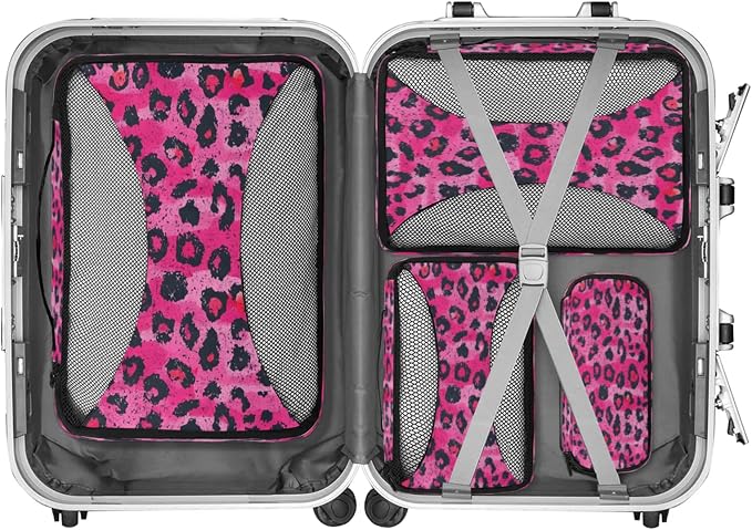 Packing Cubes for Travel, Leopard Print Travel Luggage Packing Organizers for Women Men, Large Custom Toiletries Bag for Clothes Shoes, Leopard Print Animal Skin