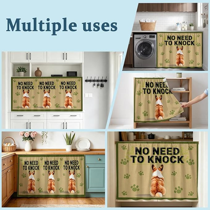 NO Need to Knock Cabinet Dishwasher Hidden Curtains, Privacy Closet Door Curtain, Corgi Dog Paw Prints Pet Lover Farmhouse Adhesive Dust Proof Under Sink Skirt for Bathroom Kitchen 35"x35"