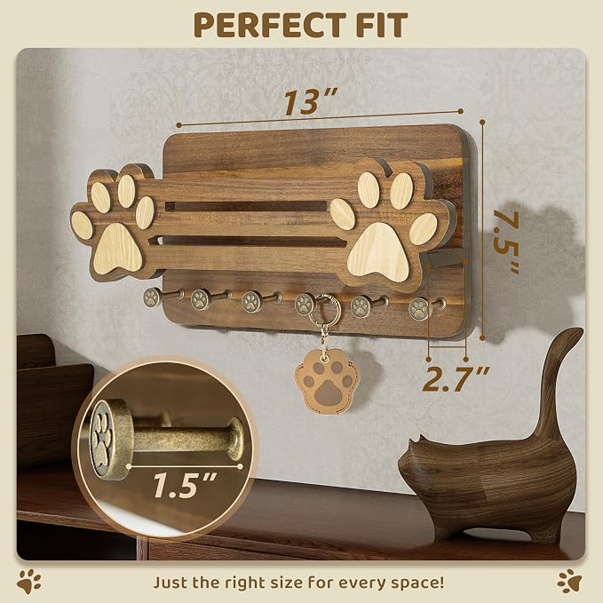 MTERSN Acacia Wood Dog Leash Holder for Wall for Dog Dad Gift, Brown