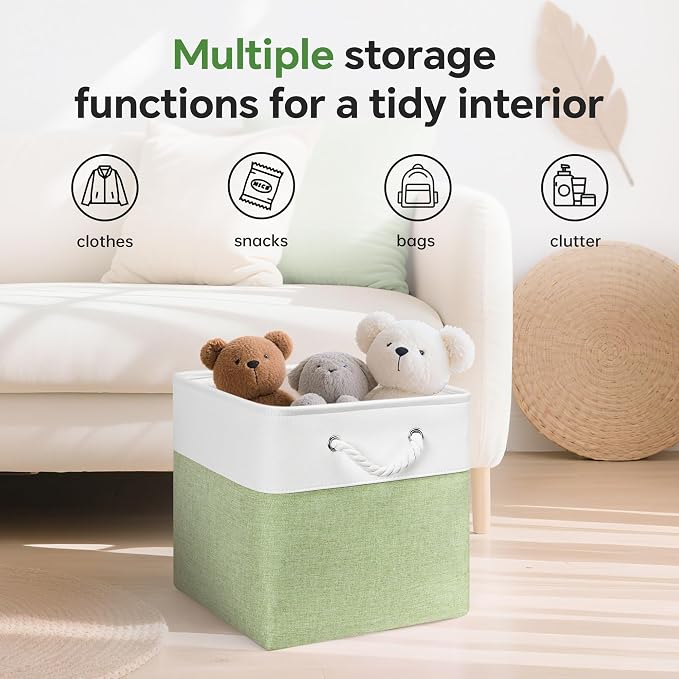 ECDYQXVU 13x13x13 Inch Storage Cube Bins Foldable Organizer Baskets 6 Pack | Soft Cotton Handles, Premium EVA Fabric, Hard Cardboard Bottom, Sturdy Metal Rim, Closet Shelf, Living Room, Bedroom, Laundry