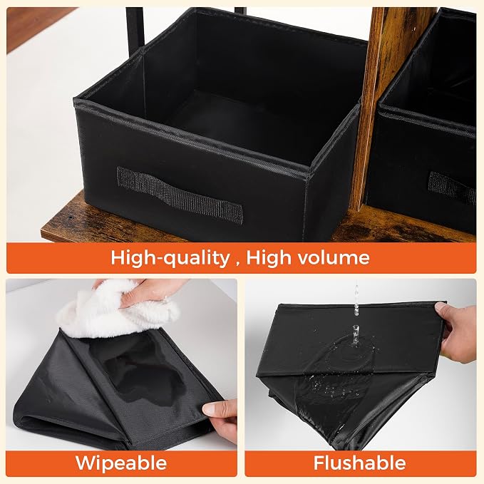 Dwanton Cat Litter Box Enclosure, 2 Storage Shelves and 2 Drawers, 50" H | 2-in-1 Hidden Cat Litter Box Enclosure Furniture with Shelf, Metal Frame, Reversible Entrance, Washable Drawers, Rustic Brown