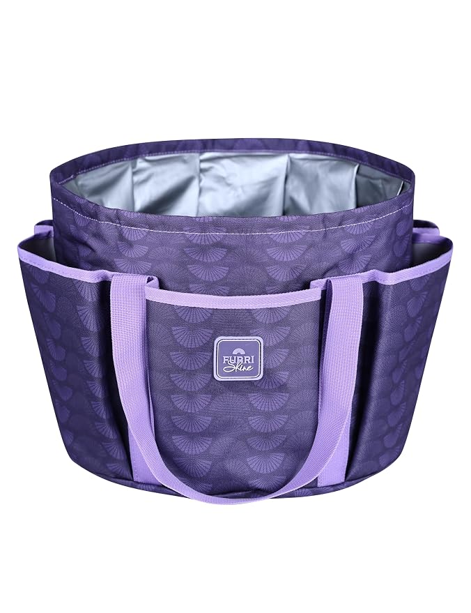 Horse Grooming Tote Bag, Waterproof Grooming Organizer with Multiple Pockets for Brushes & Tools, Stable & Show Use Purple