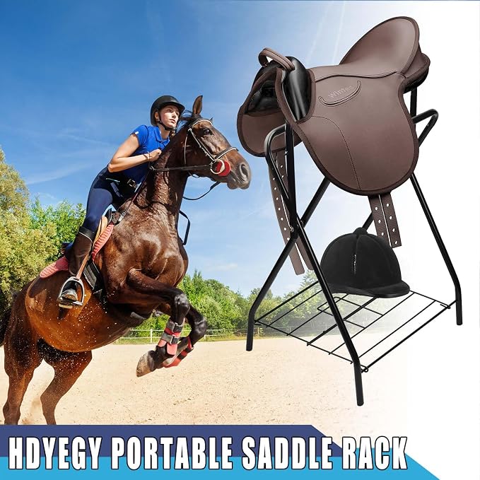 Saddle Rack Portable Folding Horse Saddle Stand for English and Western Saddles,28" L x 19" W x 37.5" H,Black