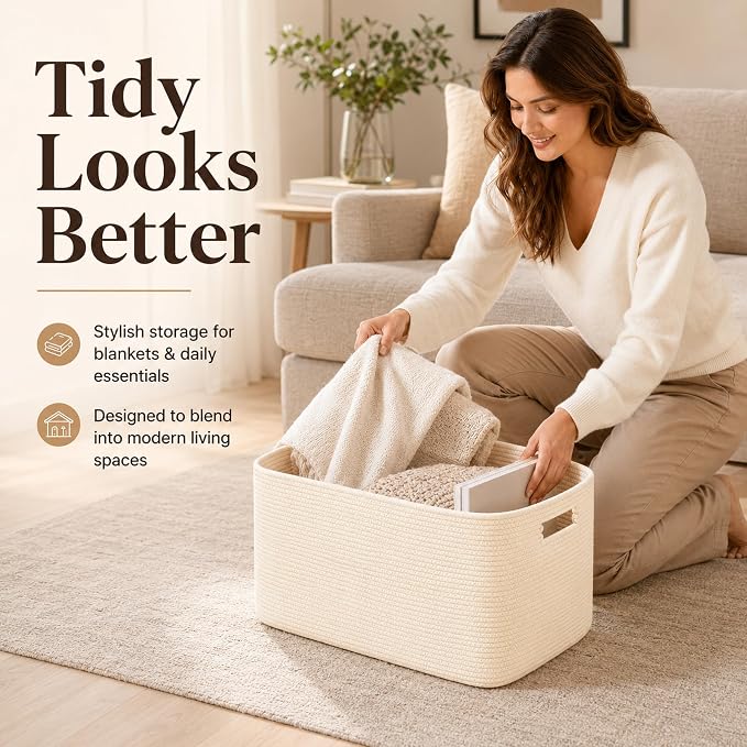 19.2GAL Sturdy Large Laundry Basket with Handles for Bathroom, Dorm Dirty Clothes, Portable Aesthetic Boho Cute Woven Storage Cushion Blanket Baskets for Living Room Decor Girls Boys Pets Toys Beige