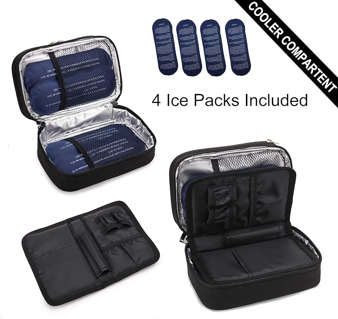 apollo walker Insulin Cooler Travel Case with Ice Packs and Insulation | TSA Approved Includes 2 x 90g ice packs for 9-hour cooling insulin pens & syringes for Diabetics to Carry (Black)