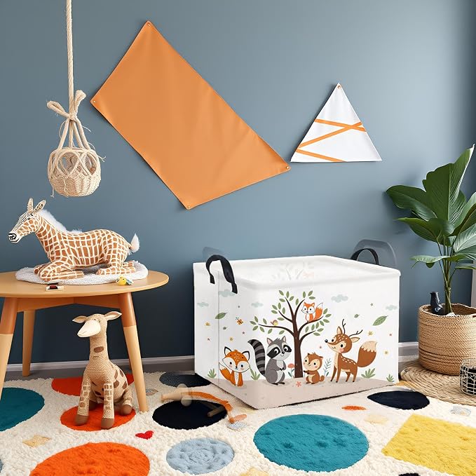 Rectangular Woodland Animal Basket Kids Baby Storage Basket Storage Bin Organizer Box Animal Room Decor(Spring Animal)