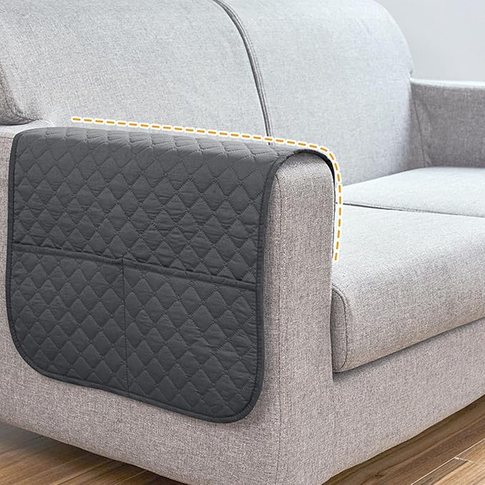 Anti-Slip Arm Rest Covers for Sofa Organizer Polyester Pongee Waterproof Couch Arm Covers with Side Pocket Arm Chair Covers, Arm Chair Bedside Storage(Coffee)