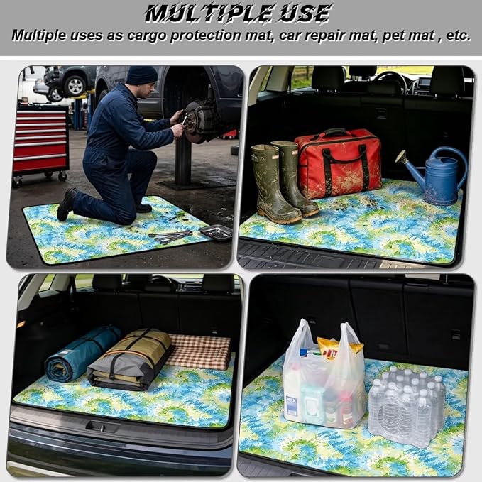 Howilath Green Spiral Tie Dye Trunk Liner Car Trunk Mat All Weather SUV Cargo Liner, Trunk Mats for Cars Durable Rear Trunk Mat, Non-Slip Universal Vehicle Interior Protection