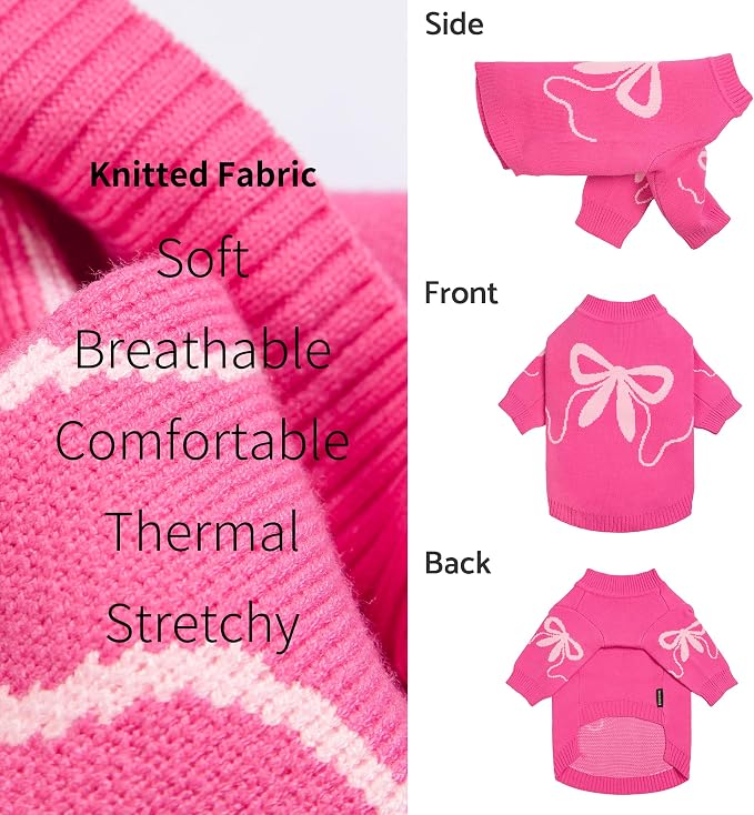 Fitwarm Bowknot Valentines Dog Sweater, Thermal Dog Winter Clothes for Small Dogs Girl, Charming Dog Valentines Outfit, Doggy Pullover Jumper, Holiday Pet Apparel, Pink, Small