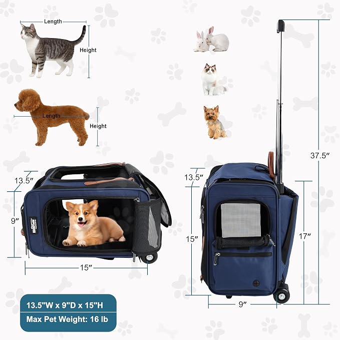EliteField Deluxe Rolling Backpack Dog & Cat Carrier (2-Year Warranty) | Airline Approved, Waterproof Fabric, Scratch-Resistant Mesh, Retractable Handle, Wheels, Built-In Leash