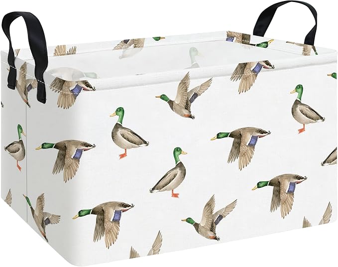 Rectangular Mallard Duck Storage Basket | Gifts Bag for Books,Clothes,Gifts,Pets-Perfect for Home,Office,Nursery,Dorm,Shelf