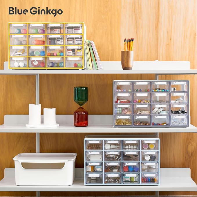 Blue Ginkgo 16-Drawer Storage Cabinet Organizer, Blue, Made in Korea | Stackable. Adjustable. Easy Visibility.