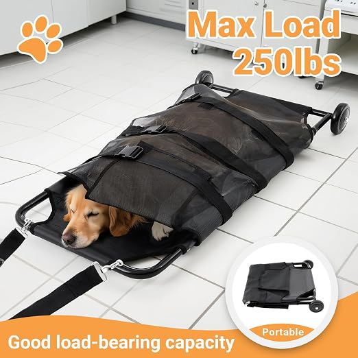 Ripeng 250lbs Dog Stretcher for Large Dogs, Portable Foldable Animal Carry Gurney with Noiseless Wheels Pet Veterinary Emergency Rescue Transport Trolley(48 x 26 in)