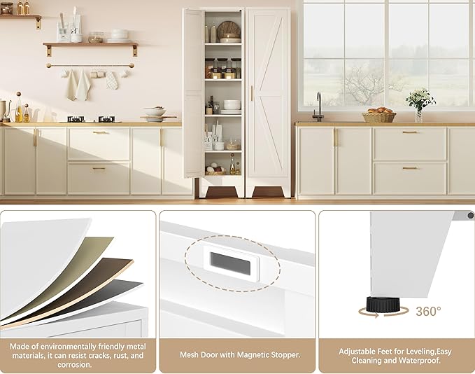 67" H Broom Closet Storage Cabinet,Metal Cleaning Cabinet,Narrow Storage Cabinets with 4 Adjustable Shelves,Slim Tall Floor Cabinet