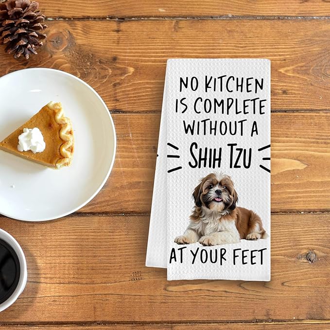 Funny Shih Tzu Kitchen Towel,A Kitchen is Not Complete Without A Shih Tzu Waffle Weave Tea Towels for Kitchen Bathroom Home,Shih Tzu Gifts for Women,Shih Tzu Lover Gift,16×24 Inch