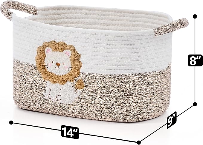 Storage Basket, Woven Baskets for Shelves, Lion | 3 Pack Boho Cotton Rope Storage Baskets, 14" x 9" x 8", Home Organizer for Nursery, Holds Toys, Books & Towels