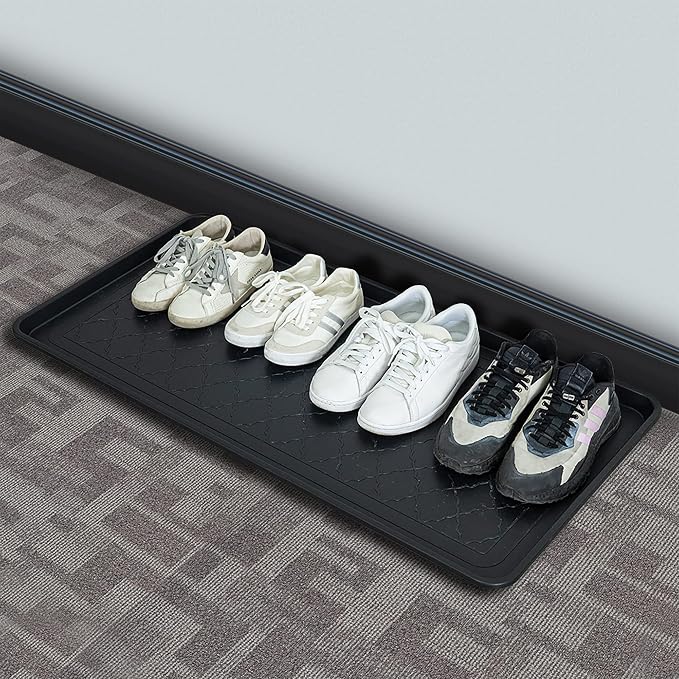 Boot Tray Black, 40x20 in - Waterproof Shoe Mat, Recycled Material | 1.25 in raised edge traps mud, water & snow - ideal for entryway, mudroom, garage, porch or car trunk