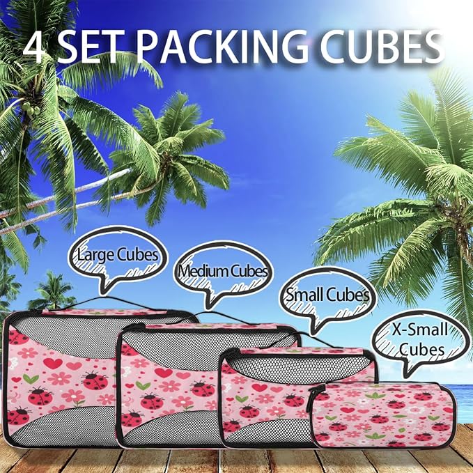4 Set Packing Cubes for Travel, Daisy and Ladybugs Packing Cubes for Women, Travel Luggage Packing Organizers, Packing Cube Set, Daisy Flowers