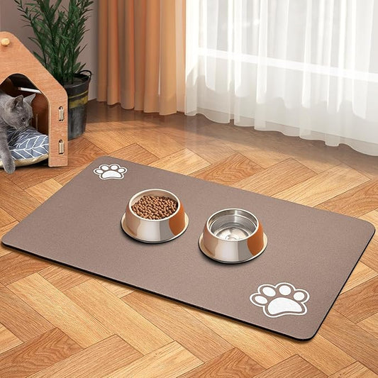 Pet Feeding Mat-Absorbent Dog Mat for Food and Water Bowl-Dog Accessories Pet Supplies-Dog Water Bowl for Messy Drinkers-No Stains Quick Dry Dog Water Dispenser Mat (12"x19", Brown)