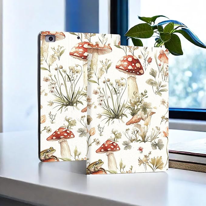 for Microsoft Surface Pro X/Pro X Plus-13 2019/2020/2021/2024 Tablet Case,Auto Wake/Sleep,Adjustable Stand Protective Cover - Watercolor Mushroom Frog