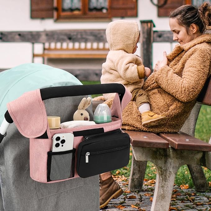 Accmor Universal Stroller Organizer with Insulated Cup Holder Detachable Phone Bag and Shoulder Strap,Stroller Bag Caddy Organizer for Uppababy, Baby Jogger, Britax Strollers
