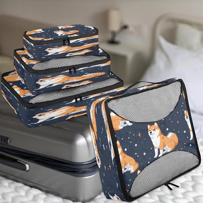 Packing Cubes for Travel, Cute Corgi Travel Luggage Packing Organizers for Women Men, Large Custom Toiletries Bag for Clothes Shoes, Corgi Dogs