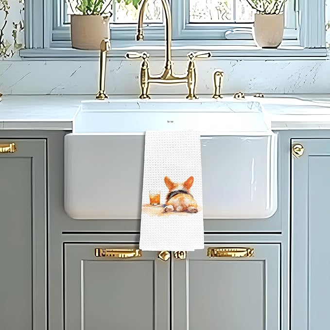 efgthyjdh073 Funny Corgi Kitchen Towels Decorative, Corgi Butt Gifts Hand Tea Towels for Kitchen Bar Cart, Dog Lover Mom Gifts Dish Towel Dishcloth, 16x24 Inch