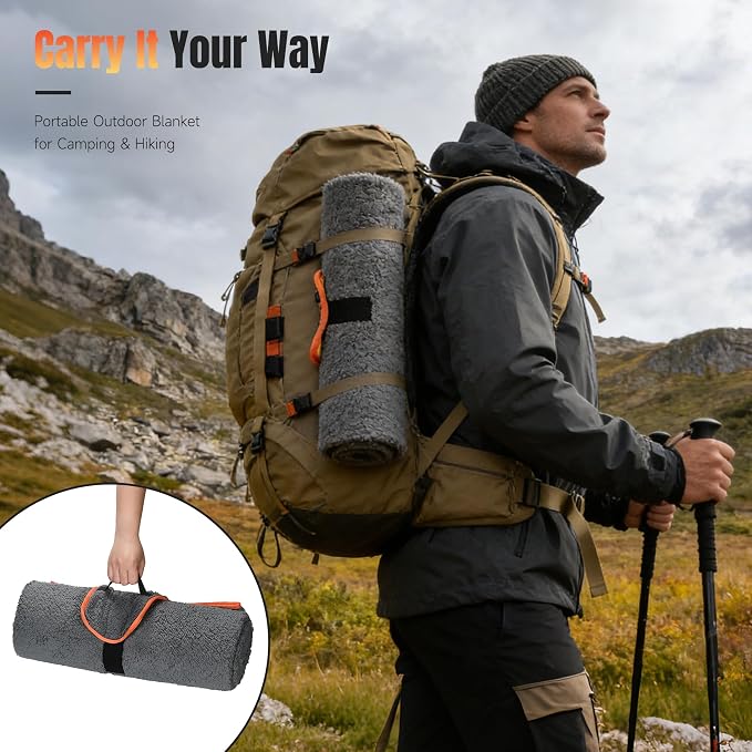 Tirrinia Waterproof Outdoor Blanket with Sherpa Lining, Windproof Foldable
