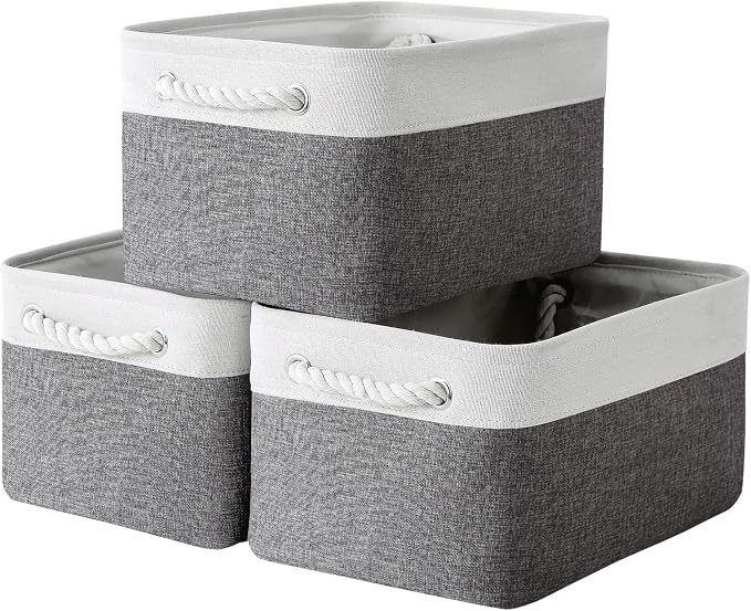 Storage Basket for Organizing - 15.7x11.8x8.2 inch Large 3 Pack Collapsible Storage Bins for Shelves, Fabric Storage Cubes for Gift Closet Linen Organization (White & Grey)