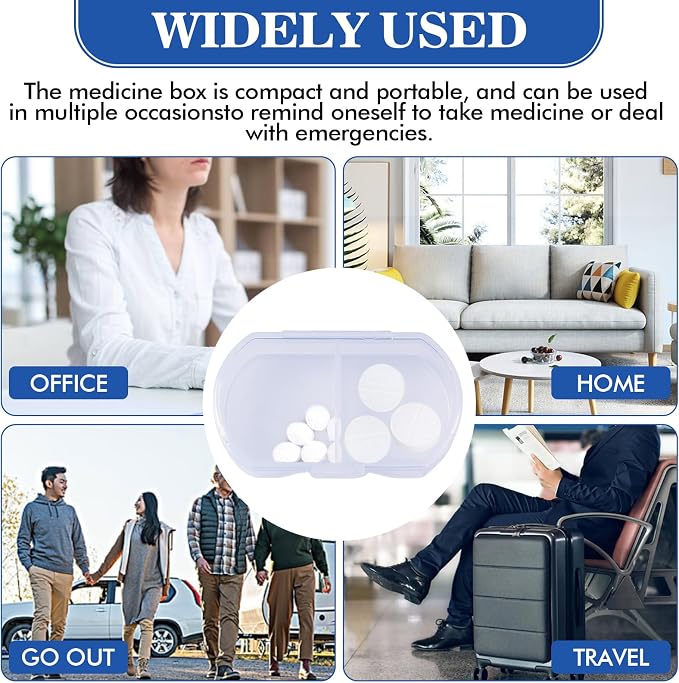 2PCS Pill Case Organizer, Daily AM & PM Containers, Medicine Holder, Ideal for Medication, Vitamin, Supplement, Perfect for Travel, Ideal for Purse (White)