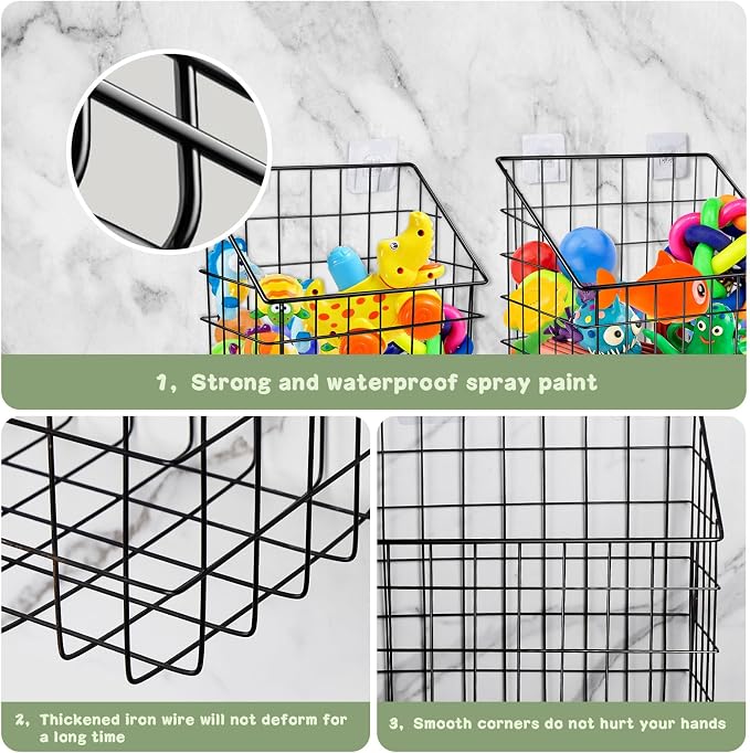 Greentainer 2 Pack Bath Toy Storage Organizer, Large Rustproof Metal Wire Basket, Wall Mounted Hanging Bathtub Holder, Bathroom Shower Caddy for Tub Toys & Toiletries
