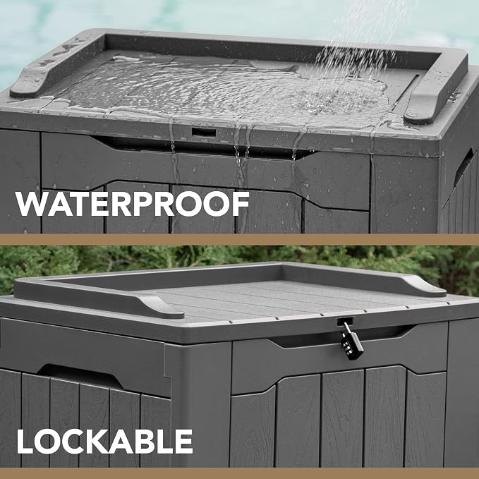 Devoko 30 Gallon Resin Deck Box Outdoor Indoor Waterproof Storage Box for Patio Furniture Pool Accessories Storage for Cushion Garden Tools (30 Gallon, Grey)